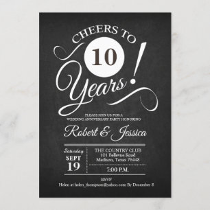 10th Wedding Anniversary - Chalkboard and White Invitation