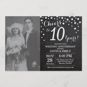 10th Wedding Anniversary Chalkboard Black Silver Invitation