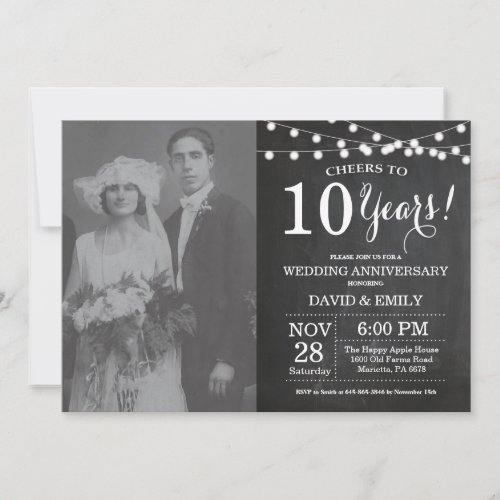10th Wedding Anniversary Chalkboard Photo Invitation