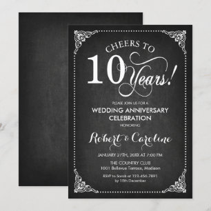 10th Wedding Anniversary - Chalkboard White Invitation