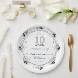10th Wedding Anniversary Cheers to 10 Years Party Paper Plates