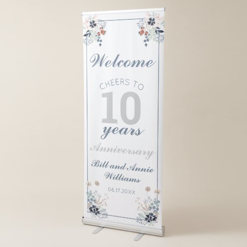 10th Wedding Anniversary Cheers to 10 Years Party Retractable Banner