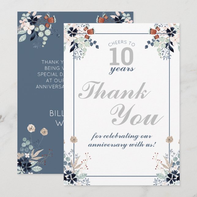 10th Wedding Anniversary Cheers to 10 Years Party Thank You Card (Front/Back)