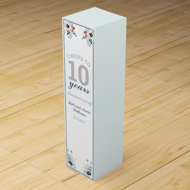 10th Wedding Anniversary Cheers to 10 Years Party  Wine Box (Front)