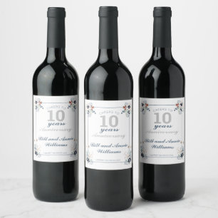 10th Wedding Anniversary Cheers to 10 Years Party Wine Label