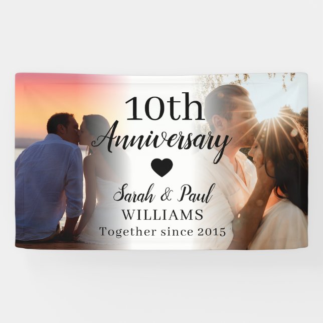 10th Wedding Anniversary Custom 2 Photo Collage Banner (Horizontal)