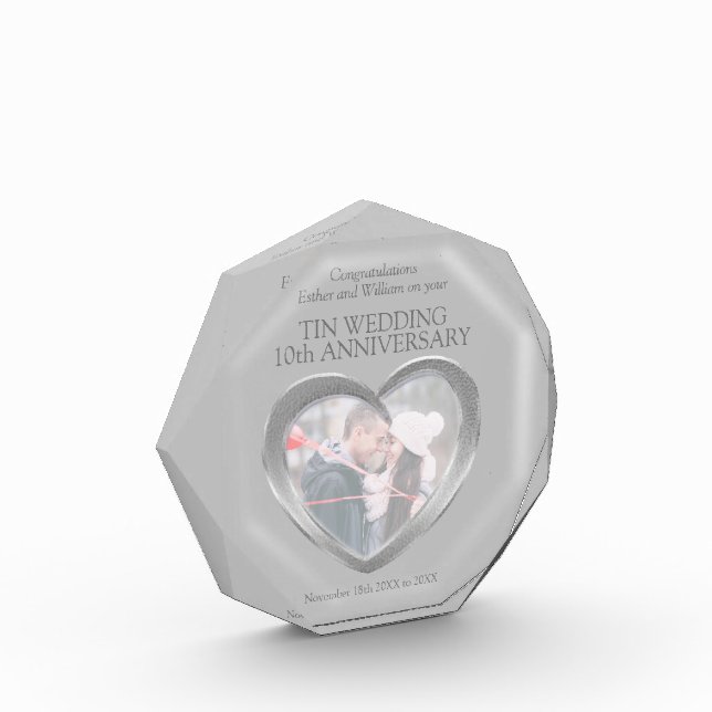 10th wedding anniversary custom tin heart photo acrylic award (Left)