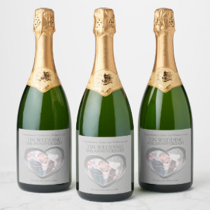 10th wedding anniversary custom tin heart photo sparkling wine label