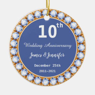 10th Wedding Anniversary diamond Custom Names Ceramic Ornament