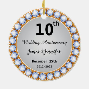 10th Wedding Anniversary diamond Custom Names Ceramic Ornament