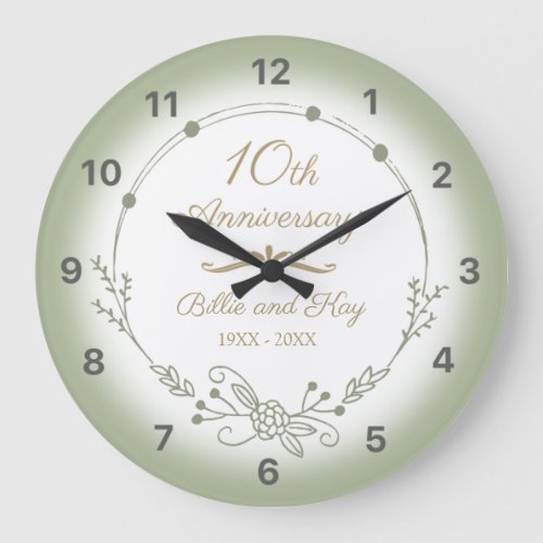 10th Wedding Anniversary Elegant Large Clock