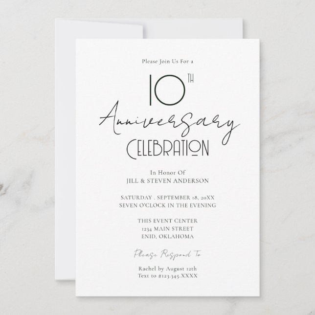 10th Wedding Anniversary Elegant Script Invitation (Front)