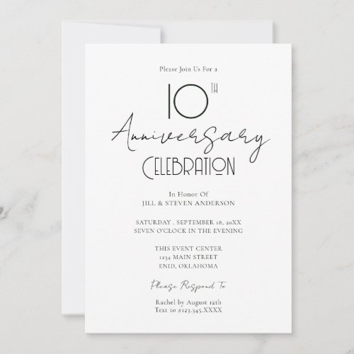 10th Wedding Anniversary Elegant Script Invitation
