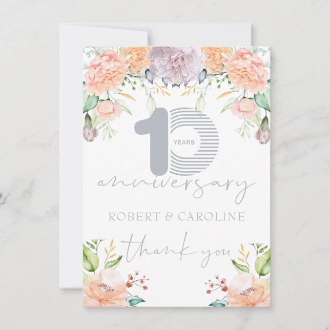 10th Wedding Anniversary Floral Thank you (Front)