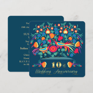 10th Wedding Anniversary Folk Art Invitation