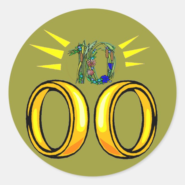 10th Wedding Anniversary Gifts Classic Round Sticker (Front)