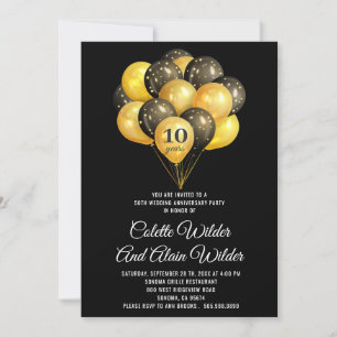 10th Wedding Anniversary Gold And Black Invitation