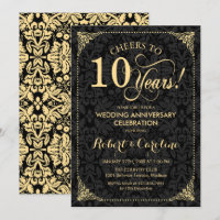 10th Wedding Anniversary - Gold Black Damask