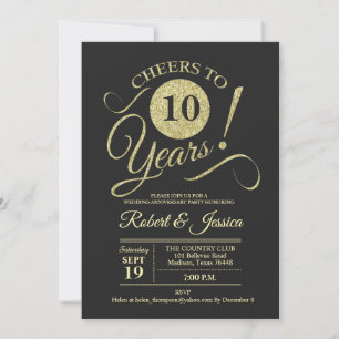 10th Wedding Anniversary Gold Chalkboard Pattern Invitation