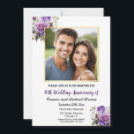 10th Wedding Anniversary Gold Frame Purple Roses Invitation<br><div class="desc">This Wedding Anniversary Invitation has an elegant script calligraphy,  a gold frame with 1 special photo and purple roses. You can personalize this Invitation with your Wedding Anniversary details.</div>