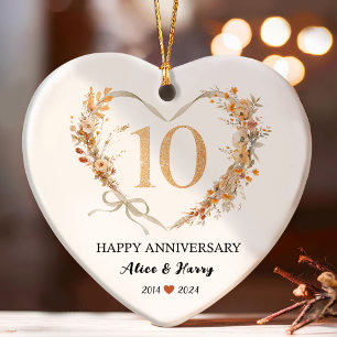 10th Wedding Anniversary Gold Hearts Couple Photo Ornament