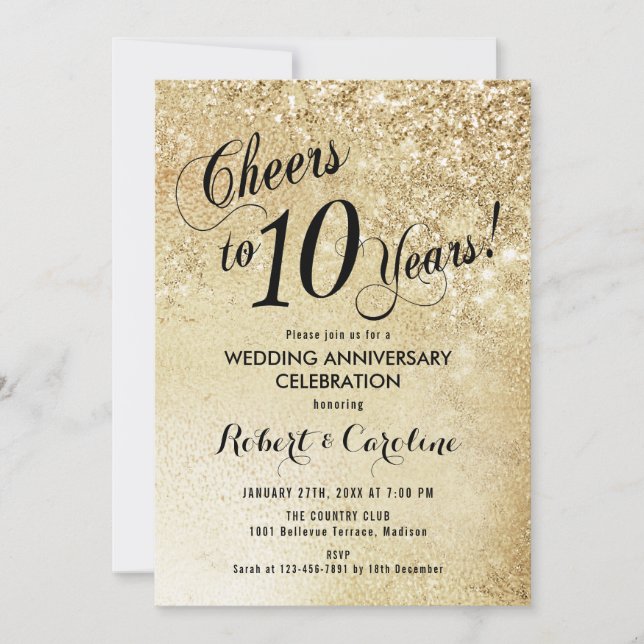 10th Wedding Anniversary Gold Invitation (Front)