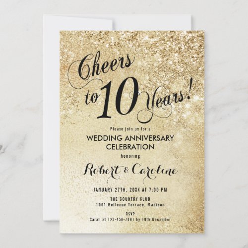 10th Wedding Anniversary Gold Invitation