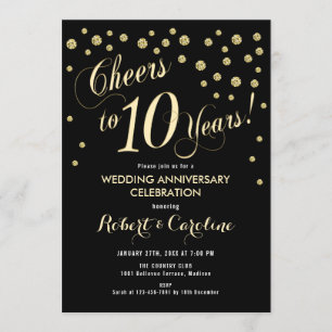 10th Wedding Anniversary Invitation - Black & Gold