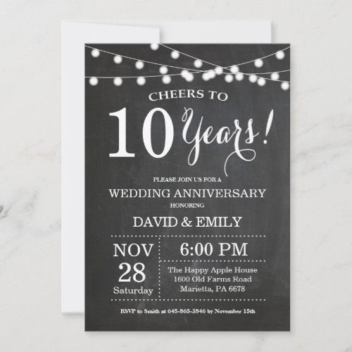 10th Wedding Anniversary Invitation Chalkboard