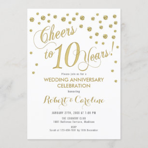 10th Wedding Anniversary Invitation - Gold & White