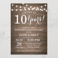 10th Wedding Anniversary Invitation Rustic Wood