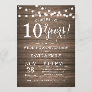 10th Wedding Anniversary Invitation Rustic Wood