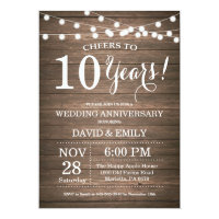 10th Wedding Anniversary Invitation Rustic Wood