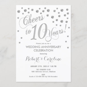 10th Wedding Anniversary Invitation - Silver White