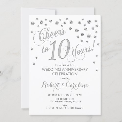 10th Wedding Anniversary Invitation _ Silver White
