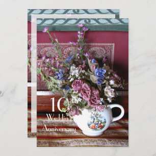 10th Wedding Anniversary Invitation Vintage Teapot