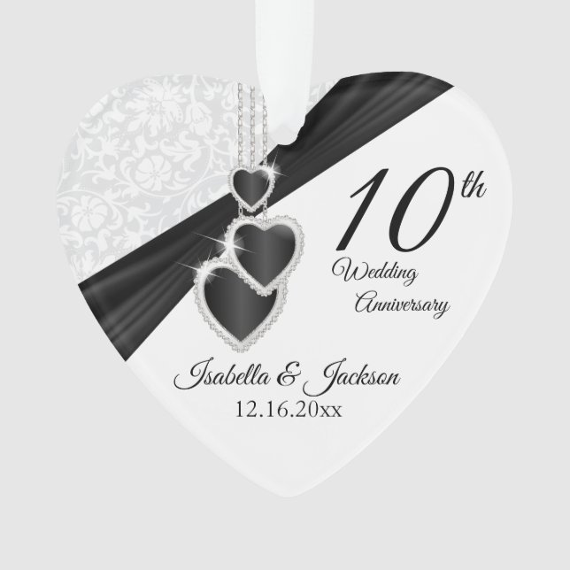 10th Wedding Anniversary Keepsake Design Ornament (Front)