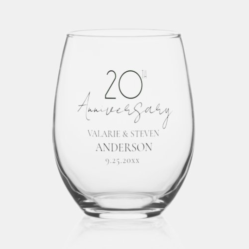 10th Wedding Anniversary Keepsake  Stemless Wine G Stemless Wine Glass