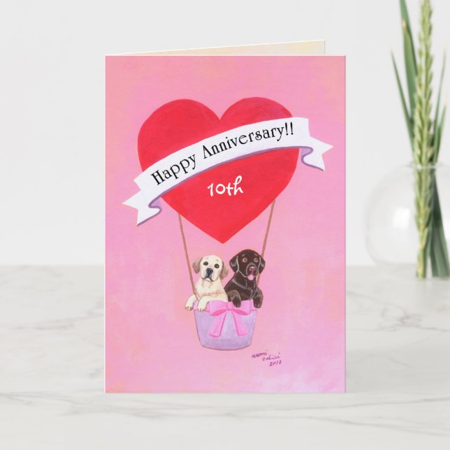 10th Wedding Anniversary Labradors Card (Front)