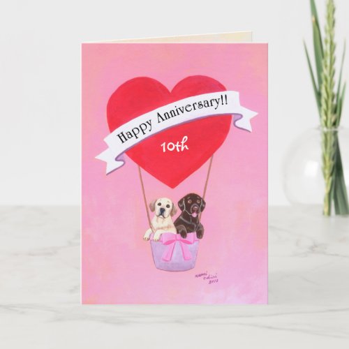 10th Wedding Anniversary Labradors Card