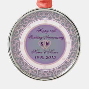 10th Wedding Anniversary Metal Ornament