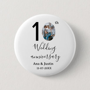 10th wedding anniversary name photo bold letter st button