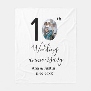 10th wedding anniversary name photo bold letter st fleece blanket