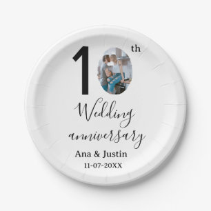 10th wedding anniversary name photo bold letter st paper plates