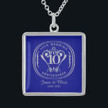 10th Wedding Anniversary Necklace<br><div class="desc">An elegant typographic design in the traditional 10th wedding anniversary colors; blue and silver. The template is captioned with: 10th Wedding Anniversary,  the years of matrimony and the names Jesse & Chris. Easily personalized,  edited,  and customized.</div>