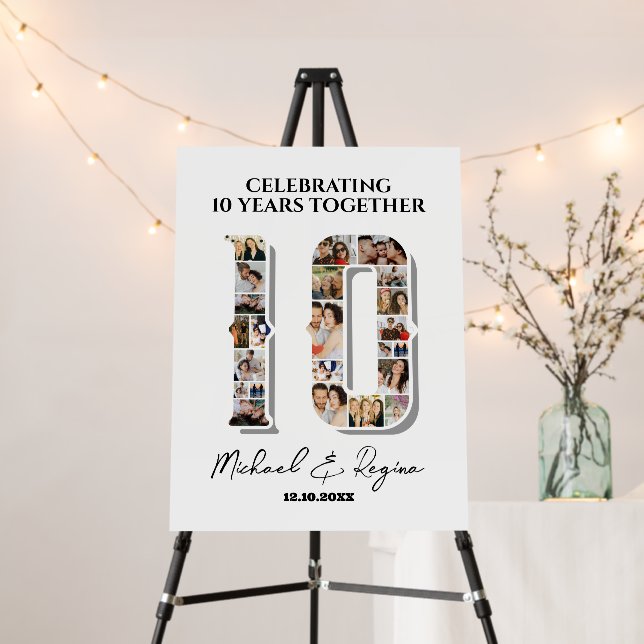 10th Wedding Anniversary Number 10 Photo Collage Foam Board (In Situ (Stand))