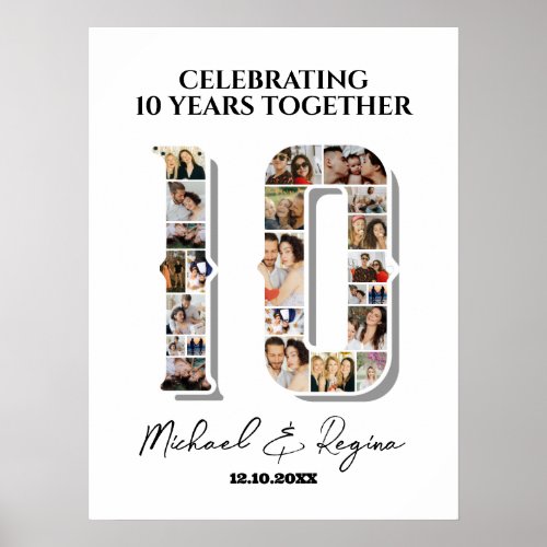 10th Wedding Anniversary Number 10 Photo Collage Poster