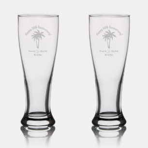 10th Wedding Anniversary Palm Trees Pilsner Glass