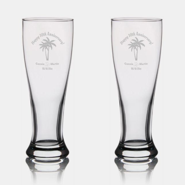 10th Wedding Anniversary Palm Trees Pilsner Glass (Glassware)