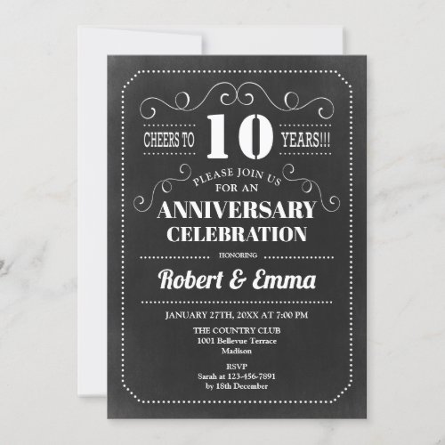 10th Wedding Anniversary Party _ Chalkboard Invitation
